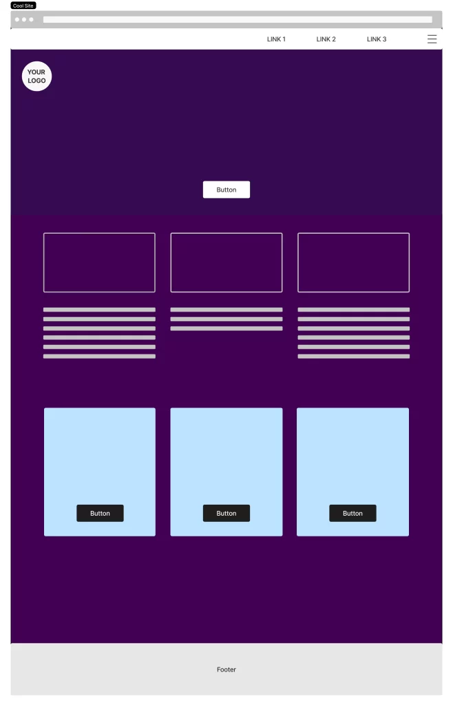 A webpage prototype, showing the structure of a standard website