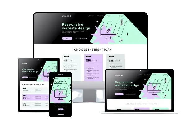 Responsive web design mockup on all screen sizes (Desktop, laptop, tablet, and mobile phone.